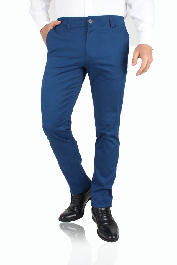 Pantalón Chino Color Azul Plúmbago Slim Fit De Algodón Para Hombre